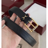 Good Looking Gucci Horsebit Embossed Leather Belt 3cm 0617 Black 2025
