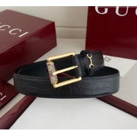 Good Looking Gucci Horsebit Embossed Leather Belt 3cm 0617 Black 2025
