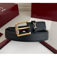Luxury Discount Gucci Horsebit Calfskin Leather Belt 3cm 0617 Black 2025