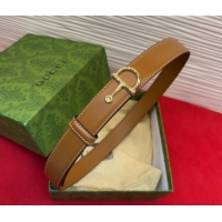 Luxury Cheap Gucci Thin Belt 2.5cm with Half-Horsebit Buckle in Leather 0912 Brown/Gold 2025