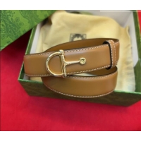Luxury Cheap Gucci Thin Belt 2.5cm with Half-Horsebit Buckle in Leather 0912 Brown/Gold 2025