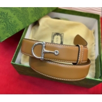Market Sells Gucci Thin Belt 2.5cm with Half-Horsebit Buckle in Leather 0912 Brown/Silver 2025