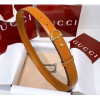 Famous Brand Gucci Thin Belt 2.5cm with Half-Horsebit Buckle in Leather 0912 Yellow/Gold 2025