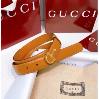 Famous Brand Gucci Thin Belt 2.5cm with Half-Horsebit Buckle in Leather 0912 Yellow/Gold 2025
