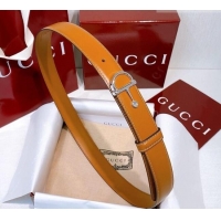 Reasonable Price Gucci Thin Belt 2.5cm with Half-Horsebit Buckle in Leather 0912 Yellow/Silver 2025