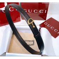 Best Product Gucci Thin Belt 2.5cm with Half-Horsebit Buckle in Leather 0912 Black/Gold 2025