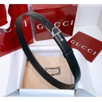 Buy Fashionable Gucci Thin Belt 2.5cm with Half-Horsebit Buckle in Leather 0912 Black/Silver 2025