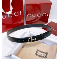 Buy Fashionable Gucci Thin Belt 2.5cm with Half-Horsebit Buckle in Leather 0912 Black/Silver 2025
