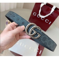 New Cheap Gucci GG Leather Belt 3.5cm GG091201 Black/Silver Grey 2025