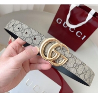 Top Grade Gucci GG Leather Belt 3.5cm GG091201 Beige/Gold 2025