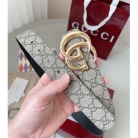 Top Grade Gucci GG Leather Belt 3.5cm GG091201 Beige/Gold 2025