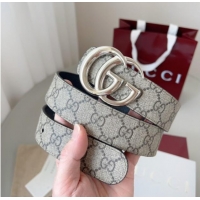 Good Product Gucci GG Leather Belt 3.5cm GG091201 Beige/Silver 2025