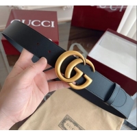 Fashion Discount Gucci Smooth Calfskin Belt 4cm G111732 Black/Gold 2025