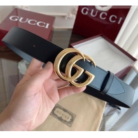 Top Grade Gucci Smooth Calfskin Belt 4cm G111733 Black/Gold 2025