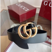 Top Grade Gucci Smooth Calfskin Belt 4cm G111733 Black/Gold 2025