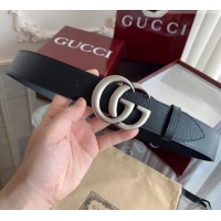 Best Price Gucci Grained Calfskin Belt 4cm G111734 Black/Silver 2025