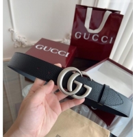 Best Price Gucci Grained Calfskin Belt 4cm G111734 Black/Silver 2025