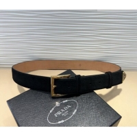 Good Taste Prada Suede Belt 3.5cm with Gold Pin Buckle 1127 Black 2024
