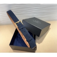 Shop Promotional Prada Suede Belt 3.5cm with Gold Pin Buckle 1127 Dark Blue 2024