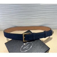 Shop Promotional Prada Suede Belt 3.5cm with Gold Pin Buckle 1127 Dark Blue 2024