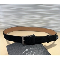 Buy Discount Prada Suede Belt 3.5cm with Silver Pin Buckle 1127 Black 2024
