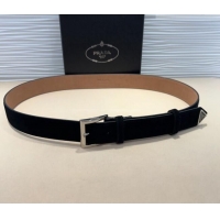 Buy Discount Prada Suede Belt 3.5cm with Silver Pin Buckle 1127 Black 2024