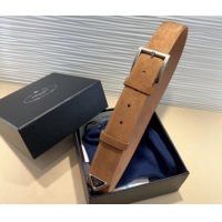 Market Sells Prada Suede Belt 3.5cm with Silver Pin Buckle 1127 Brown 2024