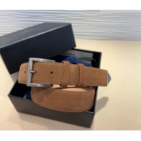 Market Sells Prada Suede Belt 3.5cm with Silver Pin Buckle 1127 Brown 2024