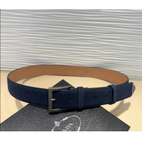 Top Design Prada Suede Belt 3.5cm with Silver Pin Buckle 1127 Dark Blue 2024