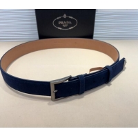 Top Design Prada Suede Belt 3.5cm with Silver Pin Buckle 1127 Dark Blue 2024