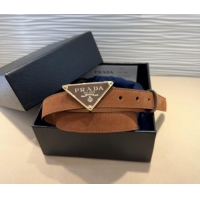 Good Product Prada Suede Belt 2cm with Triangle Logo Buckle PR011001 Brown/Gold 2025