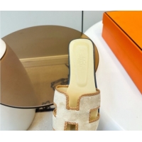 Best Product Hermes Oran Classic Flat Slides Sandal in Suede with Braided Trim Light Yellow 0304087 2026
