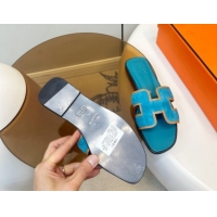 Top Design Hermes Oran Classic Flat Slides Sandal in Suede with Braided Trim Turq Blue 0304090 2026