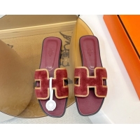 Most Popular Hermes Oran Classic Flat Slides Sandal in Suede with Braided Trim Burgundy 0304091 2026