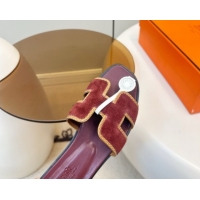 Most Popular Hermes Oran Classic Flat Slides Sandal in Suede with Braided Trim Burgundy 0304091 2026