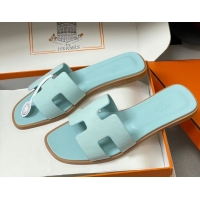 Best Grade Hermes Oran Classic Flat Slides Sandal in Jacquard Fabric Light Green 0304097 2026