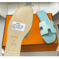 Best Grade Hermes Oran Classic Flat Slides Sandal in Jacquard Fabric Light Green 0304097 2026