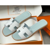 Stylish Hermes Oran Classic Flat Slides Sandal in Smooth Leather White 0304104 2026