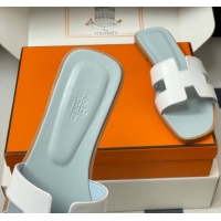 Stylish Hermes Oran Classic Flat Slides Sandal in Smooth Leather White 0304104 2026
