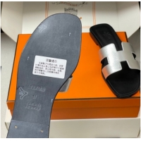 Good Quality Hermes Oran Classic Flat Slides Sandal in Grained Leather Silver 0304108 2026