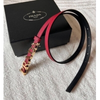 Good Taste Prada Women's Saffiano Leather Belt 1.5cm with Letters Buckle 0315 Red 2025