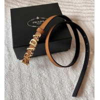 Popular Style Prada Women's Saffiano Leather Belt 1.5cm with Letters Buckle 0315 Brown 2025