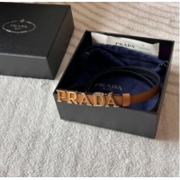 Popular Style Prada Women's Saffiano Leather Belt 1.5cm with Letters Buckle 0315 Brown 2025