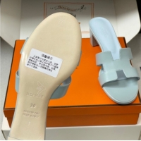 Buy Luxury Hermes Oasis Classic Heel Slides Sandal 4.5cm in Smooth Leather Blue 0304101 2026