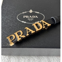 Buy Fashionable Prada Women's Saffiano Leather Belt 1.5cm with Letters Buckle 0315 Black 2025