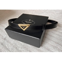 Promotional Prada Women's Calfskin Belt 2cm with Tiangle Buckle 0315 Black/Gold 2025