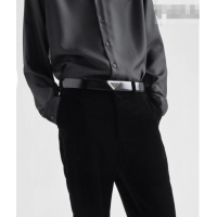 Top Grade Prada Men's Shiny Leather Belt 3.5cm with Tiangle Buckle 0315 Black/Gold 2025