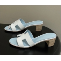 Luxury Hermes Oasis Classic Heel Slides Sandal 4.5cm in Smooth Leather White 0304105 2026