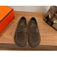 Durable Hermes Lazy Loafers in Suede H090805 Dark Brown 2026
