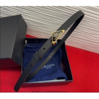 Best Price Prada Saffiano Leather Belt 1.5cm with Gold Triangle Logo Buckle PR091201 Black 2025